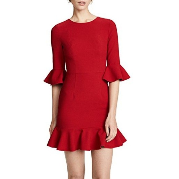 Black Halo Dresses & Skirts - NEW Black Halo Dress Brooklyn Red Bell Sleeve Ruffle Hem Sheath Dress Size 4